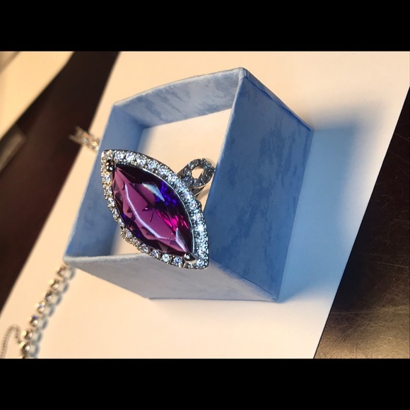 Amethyst Large CZ Gemstone Horse Eye Fine Ring - Picture 2 of 7